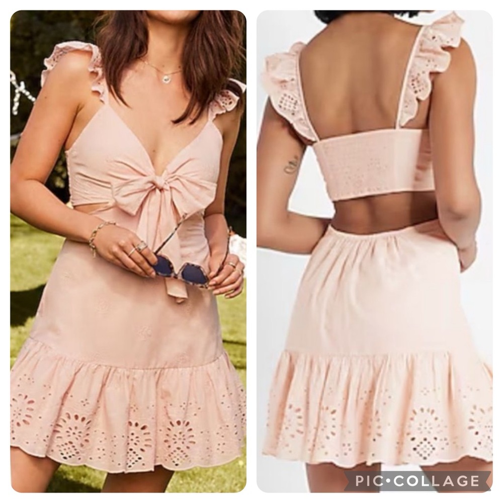 Express Embroidered Cotton Ruffle Mini Dress